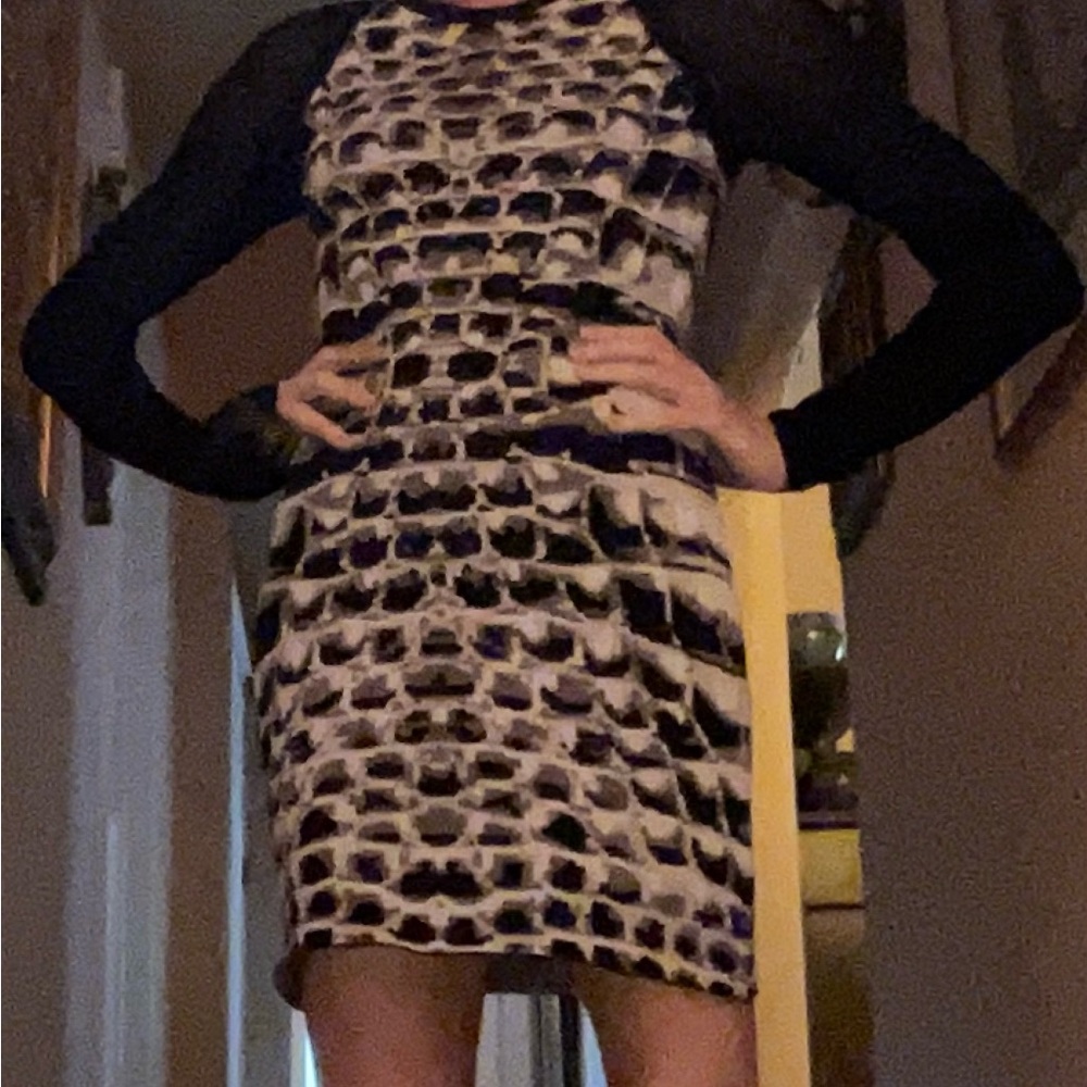 PRICE DROP !!!!! Parker Black, White Long Sleeve Sheath Dress